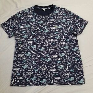 Lacoste T Shirt Mens Large 5 Blue All Over Print Graphic Crocodile Big Logo
